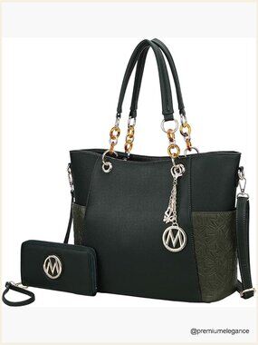 Vegan Leather Tote Set with Wallet and Crossbody Strap
